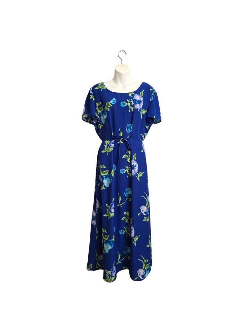 Jacqueline Ferrar Vintage Blue Floral Short Sleeve Midi Dress Sz 16
